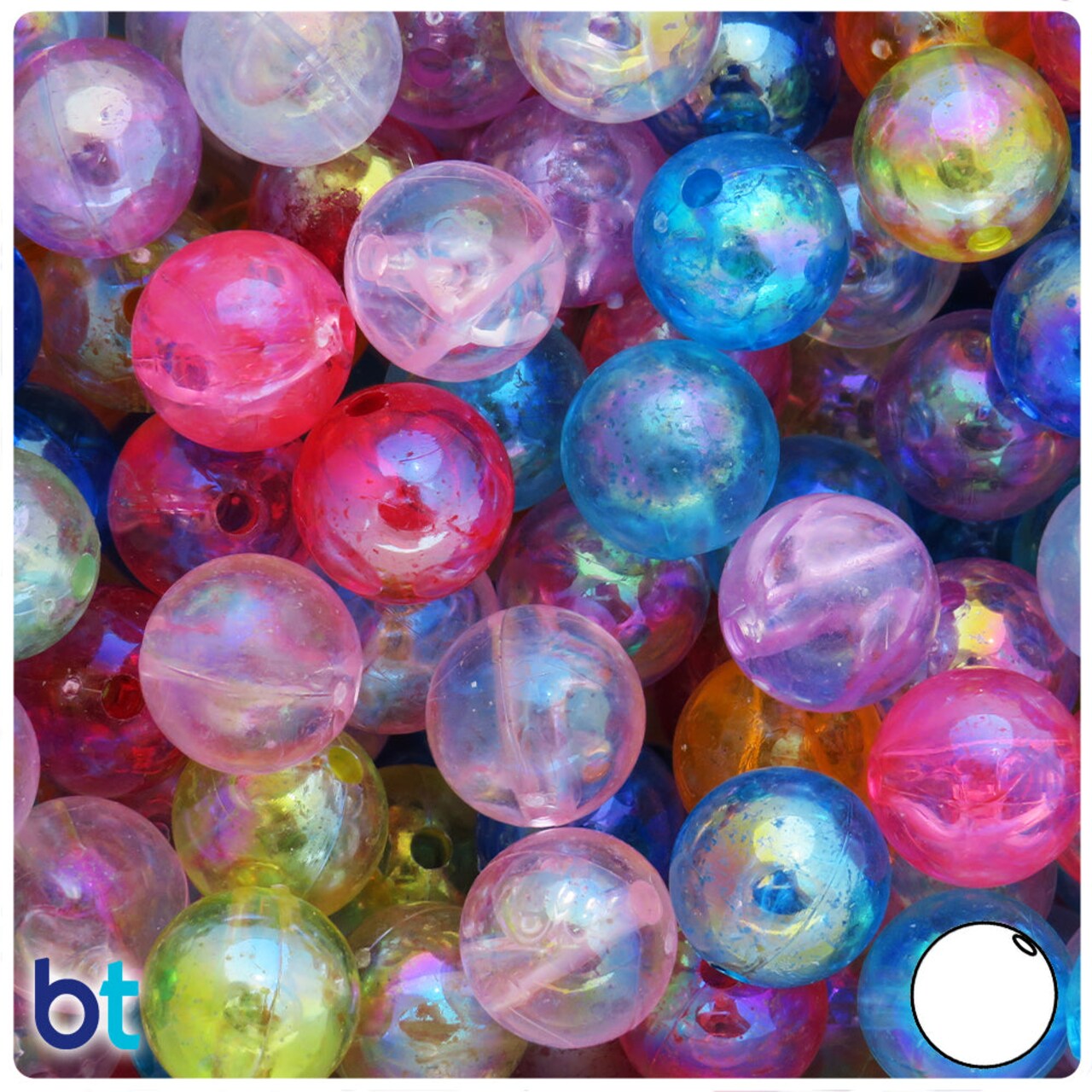 BeadTin Mixed Transparent AB 14mm Round Plastic Craft Beads (36pcs)